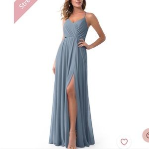 With shawl scarf Dusty blue Azazie Darcy dress A12 stretchy straps 12